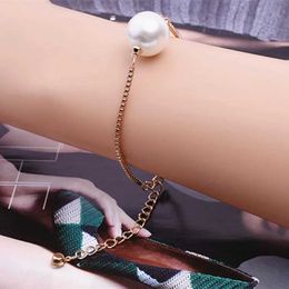 Chain New Fashion Simple Simulated Pearl Bracelets Bangles Accessories Jewellery Golden Snake Bone Bracelet For Woman Wedding Party Gift
