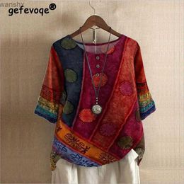 Women's Blouses Shirts Ethnic style womens O-neck digital retro printed loose shirt oversized half sleeved top Harajuku womens casual zipperL2405