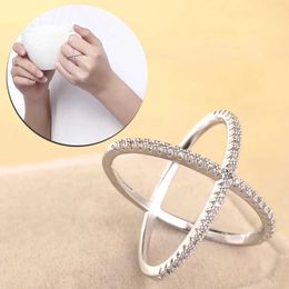 Wedding Rings New Women Zircon Silver Colour Cross X Shape Crystal Inlayed Ring Fashion Rhinestone Wedding Ring Engagement Rings Party Gifts