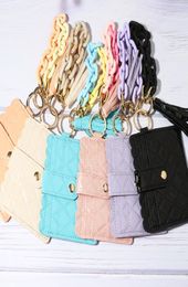 Colorful Acrylic Bracelet Card Holder PU Leather Printed Wallet Cute Chainlink tassel Keychain4818782