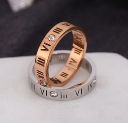 18K Gold Plated Hollow Roman Numerals Stainless Steel Ring Romantic Lovers Jewelry1460932