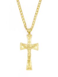 Solid 10k Yellow Gold Filled Jesus wide Cross Charm Big Pendant 5535mm with 24quot Miami Cuban Chain 6005mm1997133