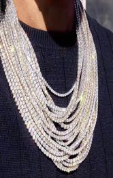 Mens Women Hiphop Necklaces 830 inches Iced Out Chains Silver Gold Jewellery Diamond One Row Tennis Chain Hip Hop 3mm Crystal ALIN01960062