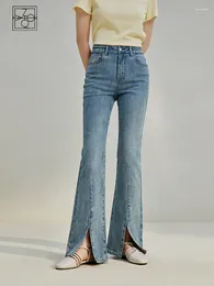 Women's Jeans ZIQIAO High Street Sense Women Slightly Bootcut Summer Waist Chic Slit Mopping Pants Casual Slender Female