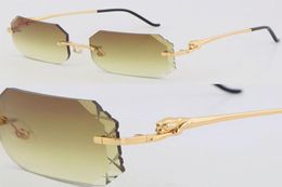 New Designer Diamond cut Lens Rimless Square Sunglasses Luxury Metal Womens Sun glasses Leopard series Frame 18K Gold Male and Fem5404581