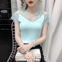 Women's T-Shirt Womens transparent lace board shirt short sleeved shirt womens bottom S-3XL cheap top Kawaii T-shirt girlWX