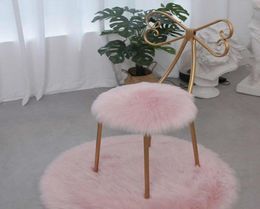 Plush Faux Wool Round Butterfly Chair Cushion Bedroom Living Room Thick Wool Bench Dressing Table Student Stool Cushion F8242 21046367223