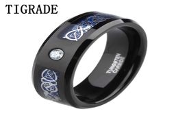 8mm Cubic Zirconia Blue Carbon Celtic Dragon Tungsten Carbide Ring Men Engagement Wedding Band Rings Of Honor Anillos Hombre C19042139187