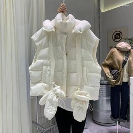 Women's Vests 2024 Winter Vest Down Jacket Waistcoat Loose Hood Warm 90% White Duck High-quality Coat Gloves