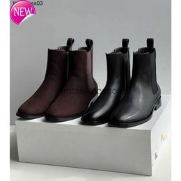 The Row low round suede head female tube flat TR Designer bottom leather Chelsea short boots female Martin Low GAI Boot