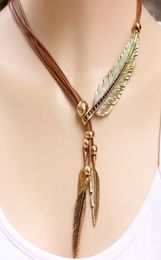 S977 Fashion Jewellery Multilayer Rope Feather Necklace Leaves Tassels Sweater Necklace4494410