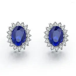 Stud Earrings 1.5 Carat Oval Cut Blue Color Diamond For Her Solid 14K White Gold Engagement Jewelry 043