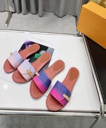 Designerrutschen Frauen Pantoffeln gebundene Sandalen Slipper Blumenblumen flache Marken Bottoms Gummi Flip Flops Leder -Sommer -Gradient5381549