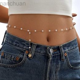 Waist Chain Belts Sexy Vintage Aesthetic Belly Pearl Decor Body Chain Waist Chain Belt Streetwear Summer Women Fashion Body Jewelry Y04 d240430
