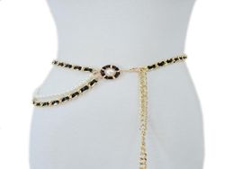 European American Waist Chain Belts Women Pu Leather Decorative Belt Tassel Pearl Skirt Waistband4900621