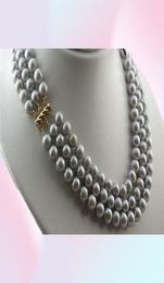 NEW 3 ROW 89MM tahitian silver gray PEARL NECKLACE 1618quot08725923