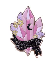 Protection from assholes crystal cluster lapel pin witch moon badge pastel flower decor b076119580