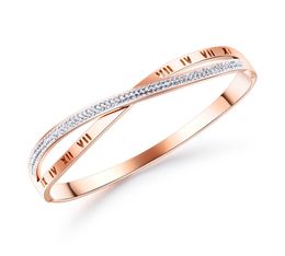 Roman Numeral bangle bracelet for Women Rose Gold Plated Cross X Diamond Bracelet4387253