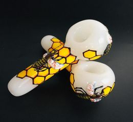 5 Inch Bee Hand Pipes Heady dry herb tobacco Pipe with 3D Coloured drawing crack weight 100g7883016