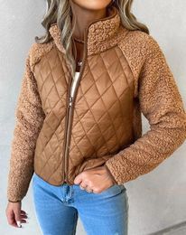 Women's Jackets 2024 Autumn Winter Spring Fashion Casual Zipper Design Patchwork Teddy Puffer Coat Elegant Female Clothing Outfits