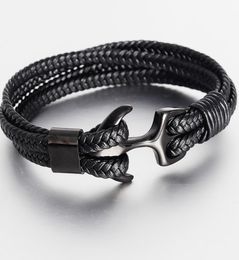 Trendy punk black anchor bracelet handmade leather rope chain for men039s metal sports hook bracelet Jewellery gifts1636518
