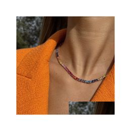 Pendant Necklaces Rose Gold Colour Rainbow Colorf Summer Selling Jewellery Heart Shaped Tennis Chain Choker Necklace For Women Drop Deliv Otukz