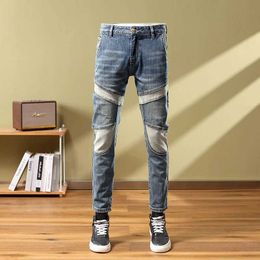 Men's Pants New lightweight luxury high-end fashion brand mens jeans with patchwork slim fit straight pipes embroidered Personalised Q240429