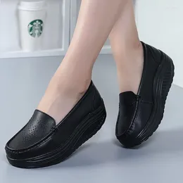 Casual Shoes Cow Two-Layer Leather Black Women'S Breathable Fashion Flat Thick Bottom Zapatos De Mujer