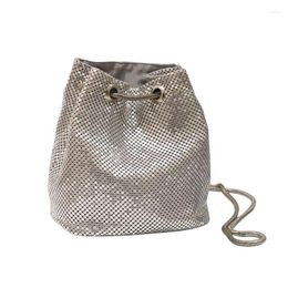 Bag Arrived Women Silver Chain Messenger Bags Shiny Drawstring Bucket Fashion Shoulder Female Blingbling Party Flap