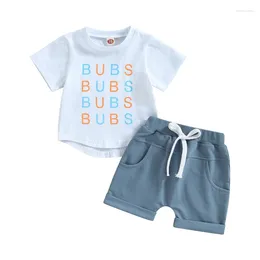 Clothing Sets Infant Boy Summer Clothes Suits Letter Print Short Sleeve Crew Neck T-Shirts And Elastic Waist Shorts 2 Pieces