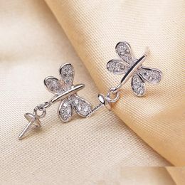 Jewelry Settings 925 Sier Pearl Earings Setting Zircon Solid Dragonfly Earing Ring Mounting Blank Diy Gift For Fmale Drop Del Delivery Ot2Jy