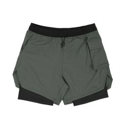 Men's Shorts Mens 2 in 1 Fitness Shorts Army Green Workout Leisure Shorts Quick Drying Gyms Sport Running Shorts Pockets Training Shorts J240429