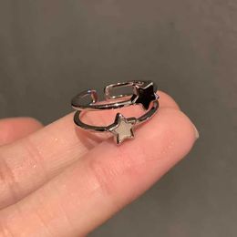 Band Rings Kpop Fashion Star Zircon Crystal Ring Womens Double Layer Aesthetic Jewellery Y2K Accessories 2024 New Trends Q240429