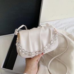 Bag Elegant Female Pleated Tote Women Crossbody Bags 2024 Clear Beaded Chain Women's Designer Handbag High-quality Shoulder