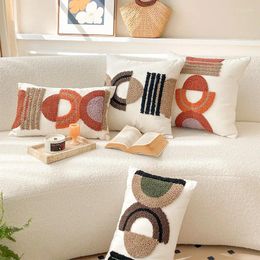 Pillow Nordic Geometric Tufted Cover Decorative Throw Orange And Brown Waist Pillowcase Bedside Sofa