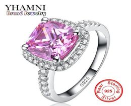 YHAMNI Fine Jewellery Solid Silver Rings for women Luxury 3 Carat Pink CZ Diamond Engagement Ring Whole HF00127502272786171