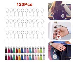 120Pcs Transparent Acrylic Keychain Blanks Set Round Pendant Charm Tassel Jump Rings DIY Chain Keyring Set Perfect Party Favors2253757