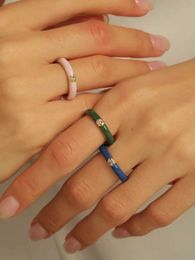 Band Rings Zirconia enamel stackable solid Colour ring set suitable for womens Colourful pink green blue orange purple summer harajuku cute Jewellery girls Q240429