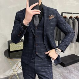 Boutique Blazer Vest Trousers Gentleman British Style Business Wear Elegant Fashion Casual Slim Fit 3piece Suit 240430