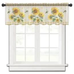 Curtain Farm Sunflower Bee Retro Plaid Small Window Tulle Sheer Short Bedroom Living Room Home Decor Voile Drapes