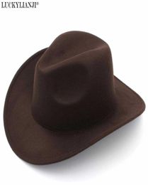 Luckylianji Retro Kids Trilby Wool Felt Fedora Country Boy Cowboy Cowgirl Hat Western Bull Jazz Sun Chapeau Caps for Children Q0802575895