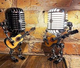 Microphone Robot Lamp Vintage Metal Touch Dimmer Table LED Guitar Desk Solar Light 2205255766552