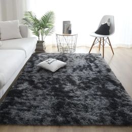 Wholesale Simple ins Wind Solid Colour Living Room Silk Wool Carpet tiedye Thickened Bedroom Long Hair Window Bed Blanket Mat 240424