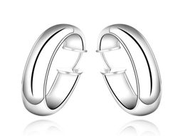 Plated sterling silver Fashion round wide earrings DJSE595 size 34X07CMwomen039s 925 silver plate Hoop Huggie jewelry earr2101301