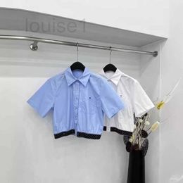 Women's Blouses & Shirts Designer Brand Summer New Cha Sweet and Salt Letter Splicing Contrast Elastic Ribbon Flip Collar Short Sleeved Shirt A75L