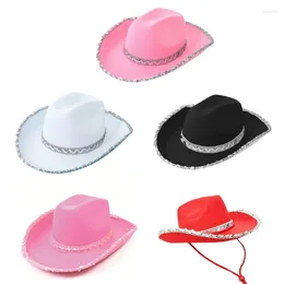 Berets Western Felt Cowgirl Hat With Sequins Brim Wedding Party For Adult Casual