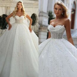 Hochzeitskleider für Kleiderkugel Kristall Braut Schatz Arabisch Vestido de noiva Sweep Zugrobe Mariage Brautkleider s s