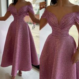 이브닝 스팽글 어두운 드레스 화려한 분홍색 어깨에 라인 파티 가운 무도회 공식적인 긴 드레스 특별 OCN
