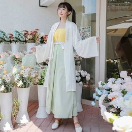 Ethnic Clothing New female summer adult daily song made three piece set of improved Hanfu student blouse Chinese style embroidery ancient costum