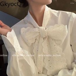 Women's Blouses GkyocQ French Retro Bow White Shirt Female Autumn 2024 Sweet Pretty Korean Fashion Classy Long-sleeved Blouse Clothes